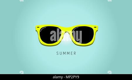 Minimalistic summer background with sunglass. Flat design style. Sunglasses silhouette. Simple icon. Modern flat icon in stylish colors. Web site page and mobile app design element. Stock Vector