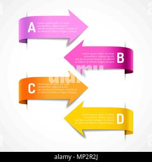 Set of colored decorative arrows with text. Pink, red, orange, yellow banners, labels, vector illustration Stock Vector