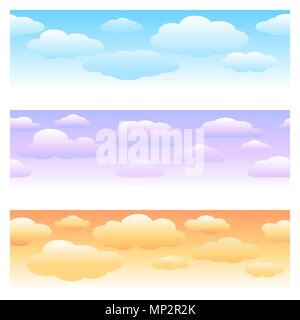 Clouds horizontal seamless patterns. Morning, evening and daytime backgrounds with cumulus clouds vector illustration Stock Vector