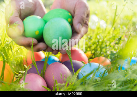 Easter egg happy colorful Easter Sunday hunt holiday decorations Easter concept backgrounds with copy space Stock Photo