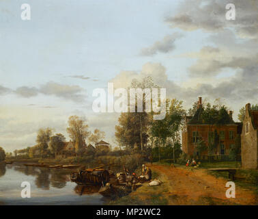 This photograph is issued to end-user media only. Single use only. Photographs must not be archived or sold on.    .  English: A country house on the vliet near Delft, collection Her Majesty Queen Elizabeth II . 17th century.   706 Jan-van-der-heyden-a-country-house-on-the-vliet-near-delft Stock Photo