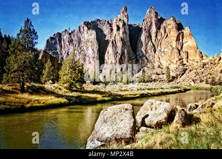 The Snake River winds its way through Smith Rocks State Park, Oregon. Stock Photo