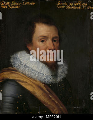 Portrait of Ernst Casimir, Count of Nassau-Dietz . Portrait of Ernst Casimir (1573–1632), Count of Nassau-Dietz, Stadtholder of Friesland. Bust, facing right, in armor. Part of the Leeuwarden series, a series of portraits of military officials from the Eighty Years' War as well as members of the House of Orange-Nassau, first documented in 1633 in the Stadhouderlijk Hof (Stadholder's Court) in Leeuwarden (see Object history). Between circa 1609 and 1633.   892 Ernst Casimir van Nassau