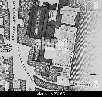 . English: A close crop of Parliament, taken from John Rocque's 1746 map of London . 1746. John Rocque (c. 1709–1762) 734 John Roque map detail, Palace of Westminster Stock Photo