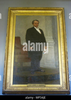 . Portrait of John Albion Andrew, Governor of Massachusetts from 1861-1866, by William Morris Hunt, located in Faneuil Hall, Boston, Massachusetts, USA. Painted circa 1867; photograph taken on April 26, 2010..   William Morris Hunt  (1824–1879)     Alternative names W. M. Hunt; William M. Hunt; William Morris Hunt (1824-1879); William Morris Hunt; wm morris hunt  Description American painter, sculptor, graphic artist, lithographer and drawer  Date of birth/death 13 March 1824 18 September 1879  Location of birth/death Brattleboro Appledore, Isles of Simals, New Hampshire  Authority control  :  Stock Photo
