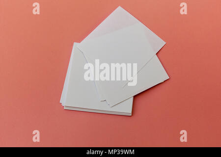 Identity design, corporate templates, company style, set of booklets, blank white folding paper flyer on the peach background Stock Photo