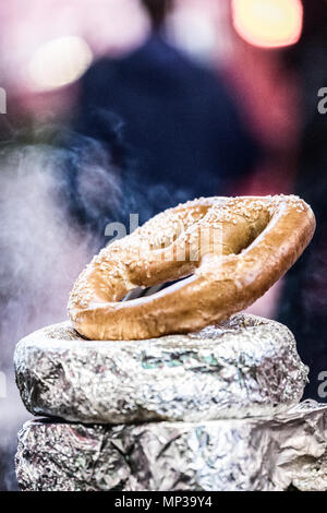 Hot pretzel for sale near Times Square in New York City, USA. Stock Photo