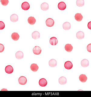 Decorative hand drawn watercolor seamless pattern with polka dots. Red and pink round blots on a white background Stock Photo