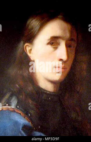 Self-Portrait in a Blue Coat with Cuirass or A self portrait of the artist wearing a blue velvet jacket with a cuirass   1648-1650.   878 Mayr, Johann Ulrich - Self-Portrait in a Blue Coat with Cuirass - 1648-50-Detail Stock Photo