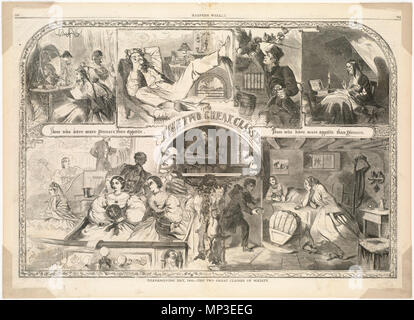 . English:   File name: 10 09 000035 Title: Thanksgiving Day, 1860. -- The two great classes of society Creator/Contributor: Homer, Winslow, 1836-1910 (artist) Date issued: 1860-12-01 Physical description: 1 print : wood engraving Genre: Wood engravings; Periodical illustrations Notes: Published in: Harper's Weekly, Volume IV, 1 December 1860, pp. 760-761.; Image captions: The two great classes. Those who have more dinners than appetitle. Those who have more appetite than dinners.; Signed lower left: W Homer. Collection: Winslow Homer Collection Location: Boston Public Library, Print Departmen Stock Photo