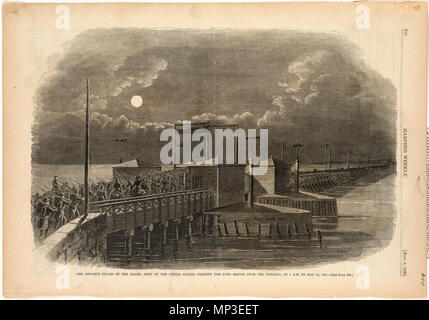 . English:   File name: 10 09 000044 Title: The advance guard of the Grand Army of the United States crossing the Long Bridge over the Potomac, at 2 A.M. on May 24, 1861 Creator/Contributor: Homer, Winslow, 1836-1910 (artist) Date issued: 1861-06-08 Physical description: 1 print : wood engraving Genre: Wood engravings; Periodical illustrations Notes: Published in: Harper's Weekly, Volume V, 8 June 1861, p. 356. Collection: Winslow Homer Collection Location: Boston Public Library, Print Department Rights: No known restrictions Flickr data on 2011-08-11: Camera: Sinar AG Sinarback 54 FW, Sinar m Stock Photo