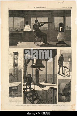 . English:   File name: 10 09 000115 Title: Watch-tower, corner of Spring and Varick Streets, New York Creator/Contributor: Homer, Winslow, 1836-1910 (artist) Date issued: 1874-02-28 Physical description: 1 print : wood engraving Genre: Wood engravings; Periodical illustrations Notes: Published in: Harper's Weekly, Volume XVIII, 28 February 1874, p. 196.; Drawn by Winslow Homer. Collection: Winslow Homer Collection Location: Boston Public Library, Print Department Rights: No known restrictions Flickr data on 2011-08-11: Camera: Sinar AG Sinarback 54 FW, Sinar m Tags: Winslow Homer User: Boston Stock Photo