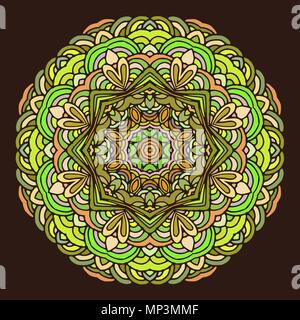 Hand drawn mandala colorful on dark background. Geometric circle element made in vector. Perfect cards for design, birthday and other holiday Stock Vector
