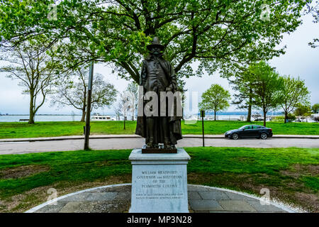 The William Bradford Memorial in Plymouth, MA. William Bradford was the first governor and historian of the Plymouth Colony. Stock Photo