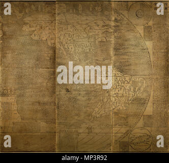 . English: Right side, 3 panels of the Kunyu Wanguo Quantu, A Map of the Myriad Countries of the World, by Matteo Ricci. 中文（简体）: 《坤舆万国全图》右部 中文（繁體）: 《坤輿萬國全圖》右部 . 1602. Matteo Ricci 779 Kunyu Wanguo Quantu by Matteo Ricci Plate 4-6 Stock Photo