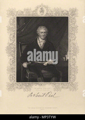 by John Henry Robinson, after  Sir Thomas Lawrence, stipple and line engraving, mid 19th century    . Portrait of Sir Robert Peel, 1st Baronet . mid 19th century.   1125 Sir Robert Peel, 1st Bt Stock Photo