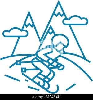 Skiing linear icon concept. Skiing line vector sign, symbol, illustration. Stock Vector