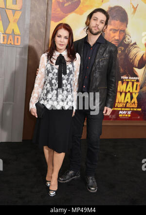 Priscilla Presley, Navarone Garibaldi  arriving at the Mad Max Fury Road Premiere at the TCL Chinese Theatre in Los Angeles. May 7, 2015.Priscilla Presley, Navarone Garibaldi  ------------- Red Carpet Event, Vertical, USA, Film Industry, Celebrities,  Photography, Bestof, Arts Culture and Entertainment, Topix Celebrities fashion /  Vertical, Best of, Event in Hollywood Life - California,  Red Carpet and backstage, USA, Film Industry, Celebrities,  movie celebrities, TV celebrities, Music celebrities, Photography, Bestof, Arts Culture and Entertainment,  Topix, vertical,  family from from the y Stock Photo