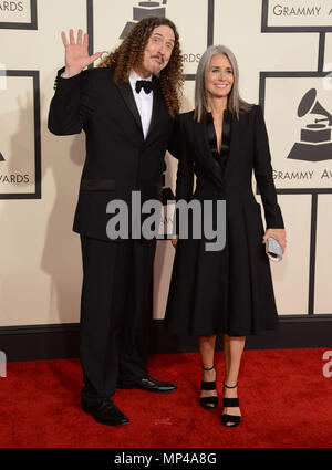 Weird Al' Yankovic, Suzanne Krajewski at  the 57th Annual GRAMMY Awards at the Staples Center in Los Angeles. February 8, 2015.Weird Al' Yankovic, Suzanne Krajewski ------------- Red Carpet Event, Vertical, USA, Film Industry, Celebrities,  Photography, Bestof, Arts Culture and Entertainment, Topix Celebrities fashion /  Vertical, Best of, Event in Hollywood Life - California,  Red Carpet and backstage, USA, Film Industry, Celebrities,  movie celebrities, TV celebrities, Music celebrities, Photography, Bestof, Arts Culture and Entertainment,  Topix, vertical,  family from from the year , 2015, Stock Photo