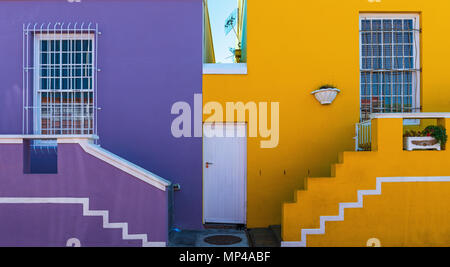 Colourful facades in the Malay Quarter of Bo Kaap, famous for its traditional architecture, Cape Town, South Africa. Stock Photo