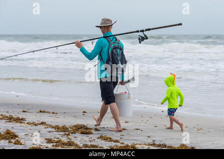 Father and son going surf fishing in Ponte Vedra Beach near Jacksonville, Florida. (USA) Stock Photo
