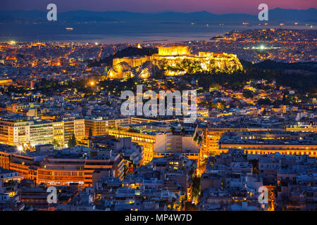 Aerial view on Athens, Greece at sunset Stock Photo