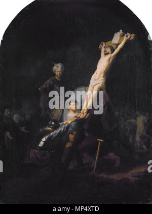 The Raising of the Cross  *oil on canvas  *95.7 x 72.2 cm  *ca. 1633 The Raising of the Cross, by Rembrandt 1040 Raising of the Cross, by Rembrandt van Rijn Stock Photo