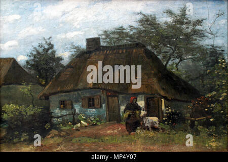 Cottage and Woman with Goat / Farmhouse in Nuenen (La Chaumiére)   Nuenen, June 1885 - July 1885.   1223 1885 van Gogh Bauernhaus in Nuenen anagoria Stock Photo