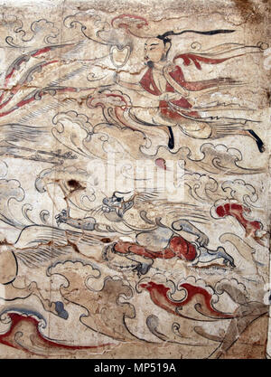 . English: Mural from a tomb of Northern Qi Dynasty in Jiuyuangang