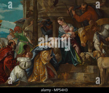 The Adoration of the Magi   1573.   1230 Paolo Veronese - Adoration of the Magi - National Gallery corner crop(cropped) Stock Photo