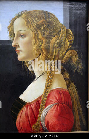 Profile portrait of a young woman (Simonetta Vespucci ?) .  English: Italian Renaissance paintings in the Gemäldegalerie, Berlin . circa 1460-1465.   1093 Sandro botticelli, ritratto di profilo di una ragazza, forse simonetta vespucci, 1460-65 ca. 02 Stock Photo