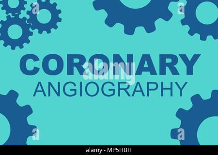 CORONARY ANGIOGRAPHY sign concept illustration with red gear wheel figures on yellow background Stock Photo