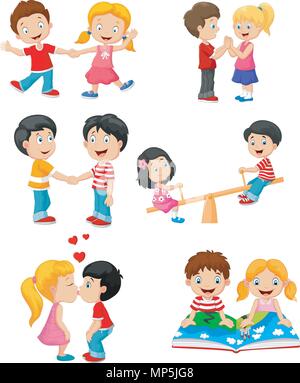 Collection of cartoon kids couple Stock Vector