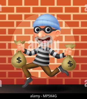 Thief carrying bag of money Stock Vector