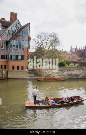 Punting tour in Cam River and Jerwood Library, Trinity Hall, College, Cambridge, England, UK