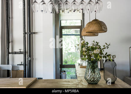 Cozy restaurant and tables ready for.... Stock Photo