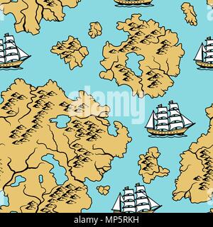 Seamless pattern with old nautical map. Stock Vector