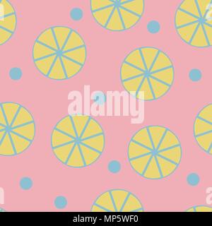 Seamless pattern with fresh lemons on pink background Stock Vector
