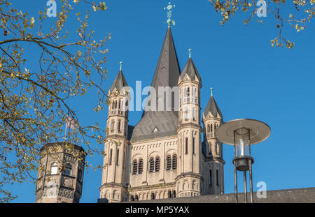 Great St. Martin Church is a Catholic church in the Romanesque style located in Cologne Germant.  It is a landmark within the Old Town of Cologne. Stock Photo