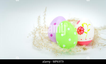 Happy easter, colorful easter egg on white backgrounds, easter holiday decorations, easter concept backgrounds Stock Photo