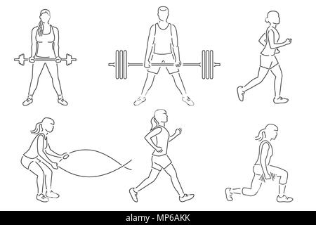 Sport equipment, gym accessory, people athlete set. Tennis racket, boxing  gloves, dumbbells and jump rope, yoga mat, Workout stuff bundle. Flat  vector illustration isolated on white background 7336183 Vector Art at  Vecteezy