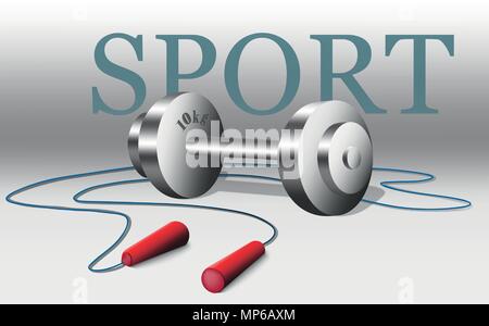 Sport equipment Vector. Weight and rope, gray background Stock Vector