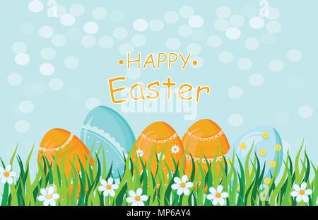 Happy Easter eggs card Vector holiday background illustration Stock Vector
