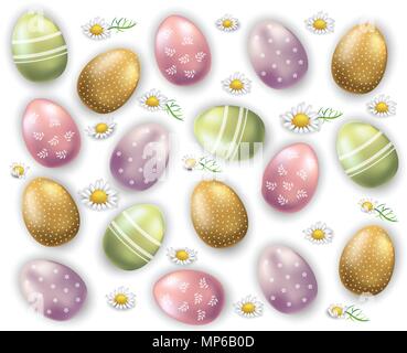 Easter eggs Vector pattern background illustration. chamomile flowers decor Stock Vector