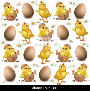 Chicken pattern cracked eggs Vector illustration. Easter background Stock Vector