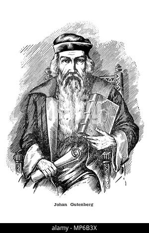 Antique engraving of a portrait of Johannes Gutenberg. German goldsmith and printer,  printing inventor Stock Photo