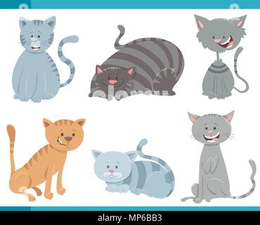 Cartoon Illustration of Cute Cats or Kittens Characters Set Stock Vector