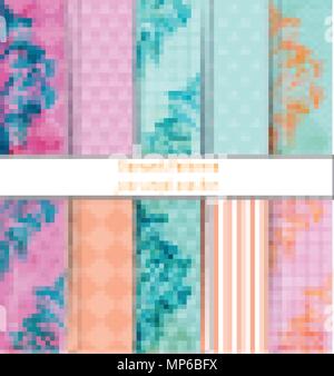 Damask patterns set collection Vector. Baroque ornament on modern abstract background. Vintage decor. Trendy color fabric texture Stock Vector