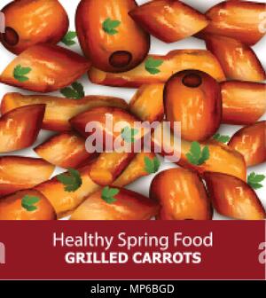 Grilled carrots Vector. Menu template realistic illustration Stock Vector