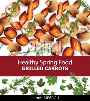 Grilled carrots Vector. Menu template realistic illustrations Stock Vector